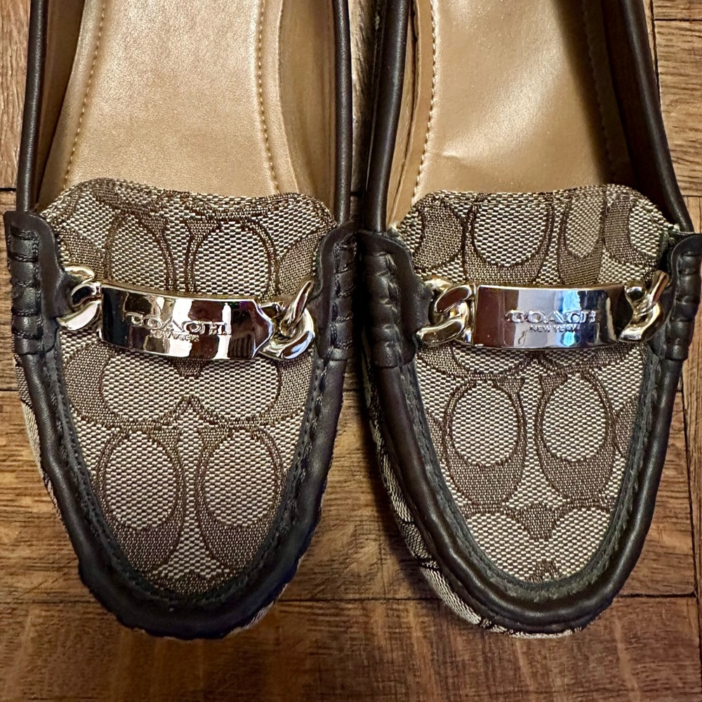 LIKE NEW Coach Signature Brown and Tan Loafers - Picture 5 of 6